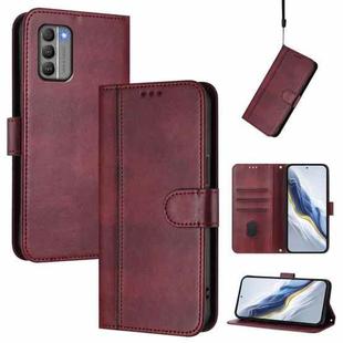 For Nokia G400 Line Splicing Buckle Retro Leather Phone Case(Wine Red)