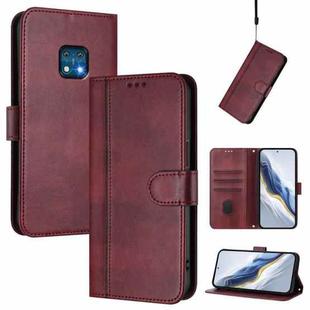 For Nokia XR20 Line Splicing Buckle Retro Leather Phone Case(Wine Red)
