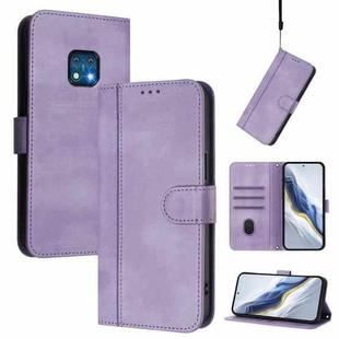 For Nokia XR20 Line Splicing Buckle Retro Leather Phone Case(Purple)