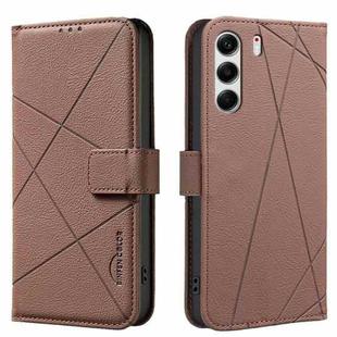 For Tecno Camon 40 Pro 4G Geometric Pattern RFID Leather Phone Case(Brown)