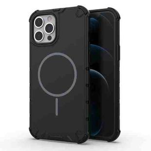 For iPhone 12 Pro Max Grating Solid Color MagSafe Magnetic Phone Case(Black)