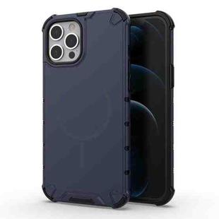 For iPhone 12 Pro Max Grating Solid Color MagSafe Magnetic Phone Case(Dark Blue)