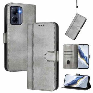 For Realme C33 2023 / 2022 Line Splicing Buckle Retro Leather Phone Case(Grey)