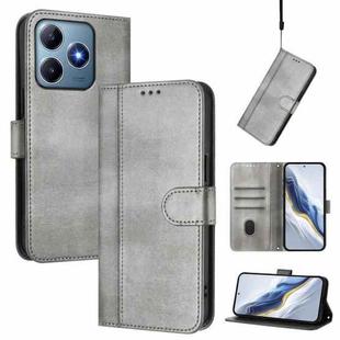 For Realme C61 4G / C63 4G Global Line Splicing Buckle Retro Leather Phone Case(Grey)