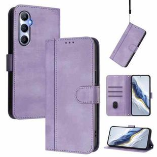 For Realme C65 4G Global Line Splicing Buckle Retro Leather Phone Case(Purple)