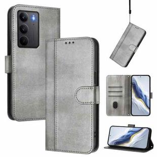 For Realme C75 4G / 14x 5G Global Line Splicing Buckle Retro Leather Phone Case(Grey)