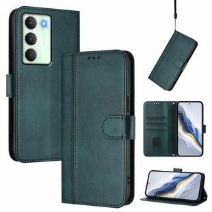For Realme V70 5G / C75 5G Line Splicing Buckle Retro Leather Phone Case(Dark Green)