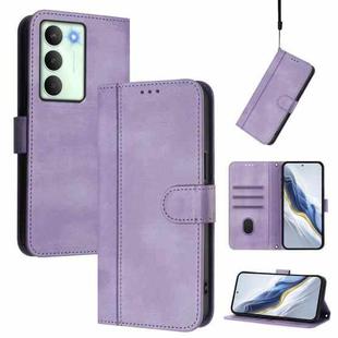 For Realme V70 5G / C75 5G Line Splicing Buckle Retro Leather Phone Case(Purple)