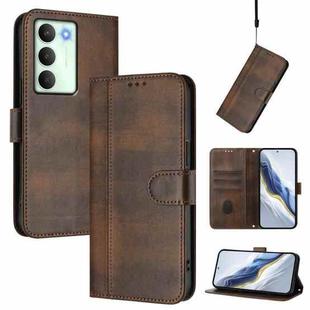 For Realme V70 5G / C75 5G Line Splicing Buckle Retro Leather Phone Case(Brown)