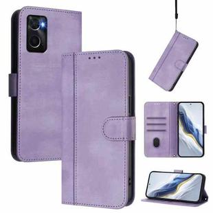 For OPPO A36 4G / A76 4G / A96 4G Line Splicing Buckle Retro Leather Phone Case(Purple)