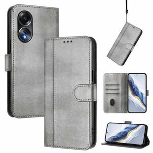 For OPPO A58 4G Global Line Splicing Buckle Retro Leather Phone Case(Grey)