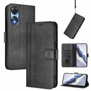 For OPPO A78 5G Global / A1x 5G Line Splicing Buckle Retro Leather Phone Case(Black)