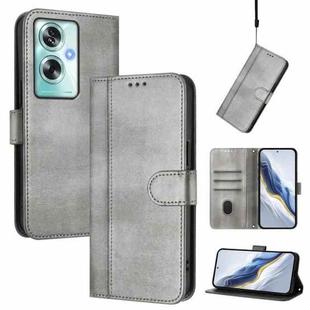 For OPPO A79 5G Global Line Splicing Buckle Retro Leather Phone Case(Grey)