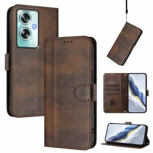 For OPPO A79 5G Global Line Splicing Buckle Retro Leather Phone Case(Brown)