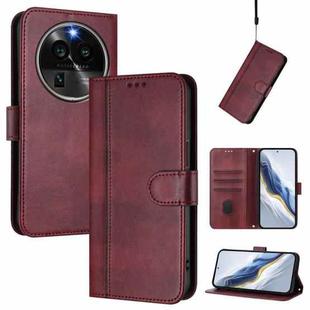 For OPPO Find X6 Pro 5G Line Splicing Buckle Retro Leather Phone Case(Wine Red)