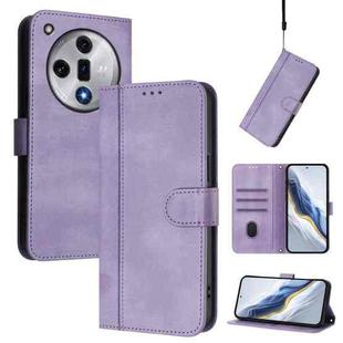 For OPPO Find X7 Line Splicing Buckle Retro Leather Phone Case(Purple)