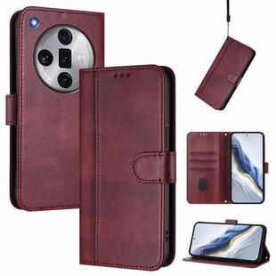 For OPPO Find X7 Ultra Line Splicing Buckle Retro Leather Phone Case(Wine Red)