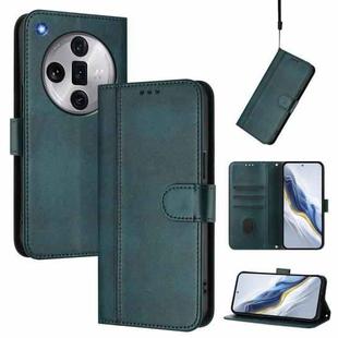 For OPPO Find X7 Ultra Line Splicing Buckle Retro Leather Phone Case(Dark Green)