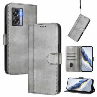 For OPPO K10 5G Global / A77 5G Line Splicing Buckle Retro Leather Phone Case(Grey)