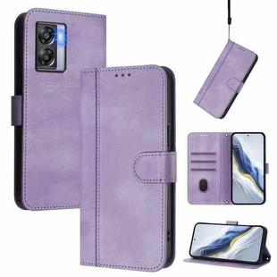 For OPPO K10 5G Global / A77 5G Line Splicing Buckle Retro Leather Phone Case(Purple)