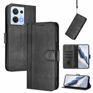 For OPPO Reno8 5G Line Splicing Buckle Retro Leather Phone Case(Black)