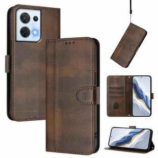 For OPPO Reno8 5G Line Splicing Buckle Retro Leather Phone Case(Brown)