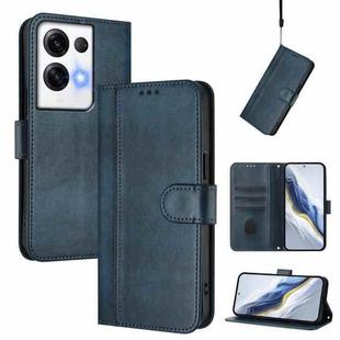 For OPPO Reno8 Pro 5G Global Line Splicing Buckle Retro Leather Phone Case(Dark Blue)