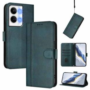 For OPPO Reno9 5G / Reno9 Pro 5G Line Splicing Buckle Retro Leather Phone Case(Dark Green)