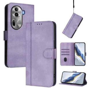 For OPPO Reno11 Pro 5G Global Line Splicing Buckle Retro Leather Phone Case(Purple)