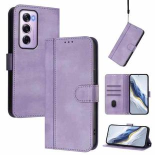 For OPPO Reno12 Pro 5G Global Line Splicing Buckle Retro Leather Phone Case(Purple)