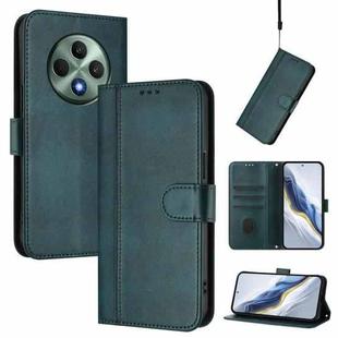 For OPPO Reno12 F 5G / 4G / F27 5G India Line Splicing Buckle Retro Leather Phone Case(Dark Green)