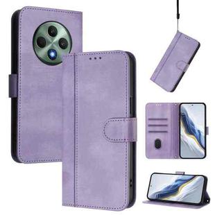 For OPPO Reno12 F 5G / 4G / F27 5G India Line Splicing Buckle Retro Leather Phone Case(Purple)