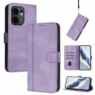 For OPPO Reno13 F 5G Global / 4G India Line Splicing Buckle Retro Leather Phone Case(Purple)