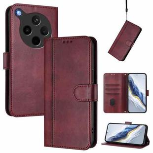 For OPPO Find X8s+ 5G Line Splicing Buckle Retro Leather Phone Case(Wine Red)