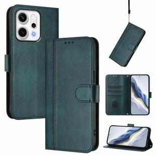 For OPPO Reno14 Global Line Splicing Buckle Retro Leather Phone Case(Dark Green)