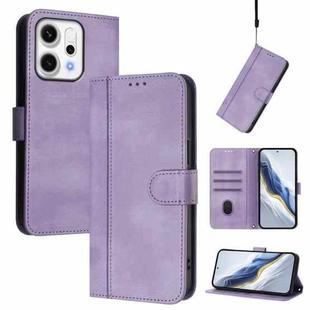 For OPPO Reno14 Global Line Splicing Buckle Retro Leather Phone Case(Purple)