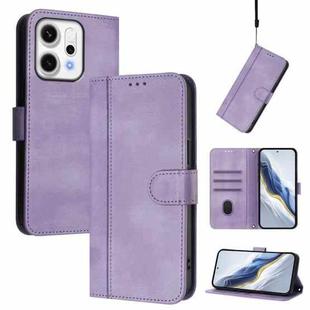For OPPO Reno14 Pro Global Line Splicing Buckle Retro Leather Phone Case(Purple)
