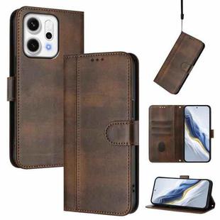 For OPPO Reno14 Pro Global Line Splicing Buckle Retro Leather Phone Case(Brown)