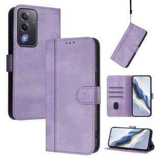For OPPO A5 5G Global Line Splicing Buckle Retro Leather Phone Case(Purple)