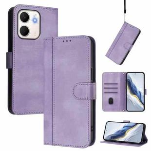 For OPPO A5x 5G / 4G Global Line Splicing Buckle Retro Leather Phone Case(Purple)