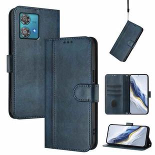 For Motorola Edge 40 Neo 5G Line Splicing Buckle Retro Leather Phone Case(Dark Blue)