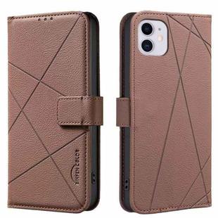 For iPhone 12 / 12 Pro Geometric Pattern RFID Leather Phone Case(Brown)