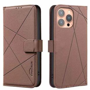 For iPhone 13 Pro Max Geometric Pattern RFID Leather Phone Case(Brown)