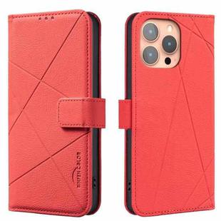 For iPhone 14 Pro Geometric Pattern RFID Leather Phone Case(Red)