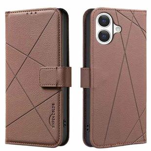 For iPhone 17 Geometric Pattern RFID Leather Phone Case(Brown)