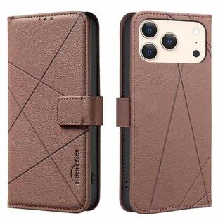 For iPhone 17 Pro Max Geometric Pattern RFID Leather Phone Case(Brown)