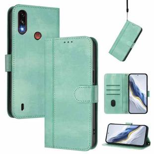 For Motorola Moto E7 Power 2021 Line Splicing Buckle Retro Leather Phone Case(Mint)