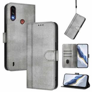 For Motorola Moto E7 Power 2021 Line Splicing Buckle Retro Leather Phone Case(Grey)