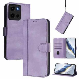For Motorola Moto G 5G 2025 Line Splicing Buckle Retro Leather Phone Case(Purple)