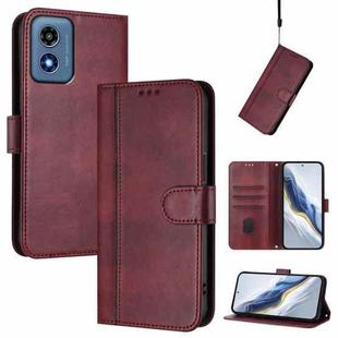 For Motorola Moto G Play 4G 2024 Global Line Splicing Buckle Retro Leather Phone Case(Wine Red)